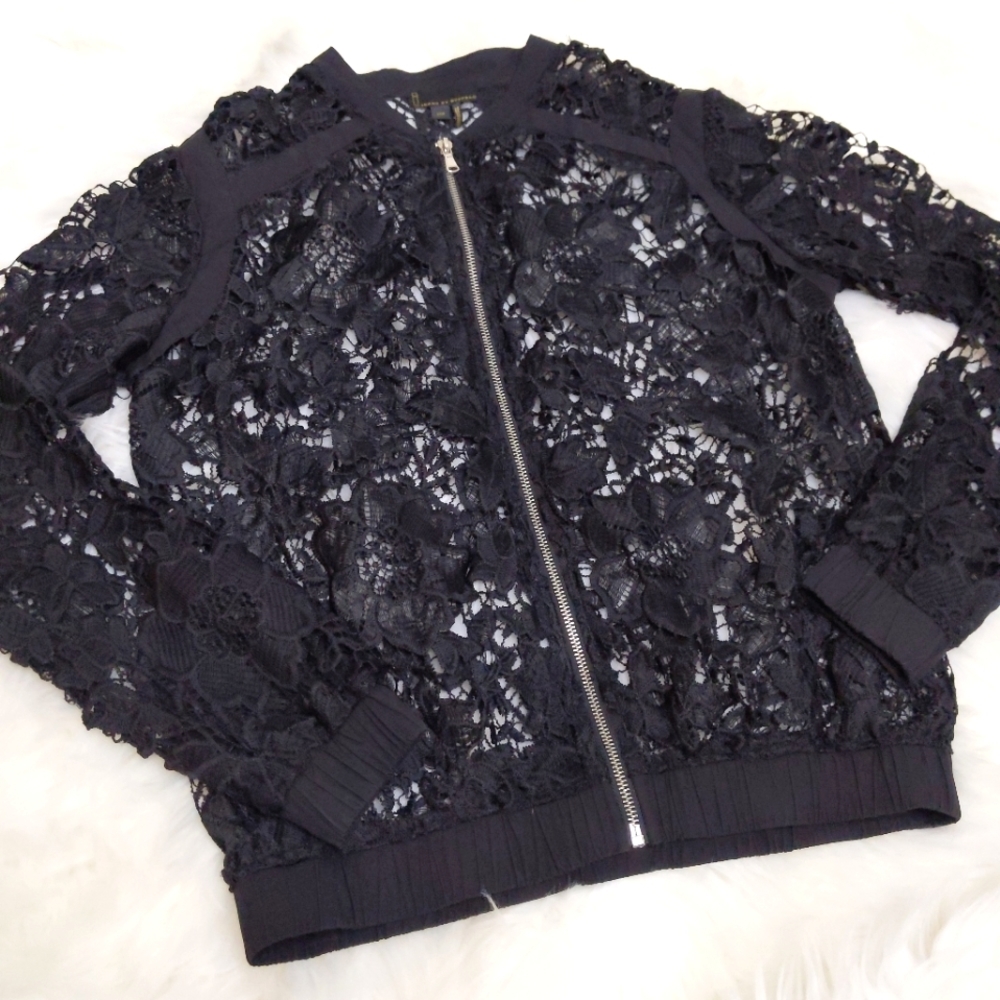 I Jeans By Buffalo Black Lace Jacket Zip Front Small